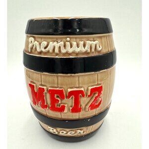 Vintage Premium Metz Beer Barrel Ceramic Coin Bank Omaha Nebraska 6.5" Tall